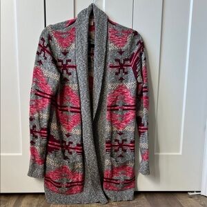 Lucky Brand Gray and Pink Geometric Cardigan